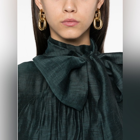 ZIMMERMANN Linen Silk Tie Neck Mini Dress Size - Picture 9 of 16